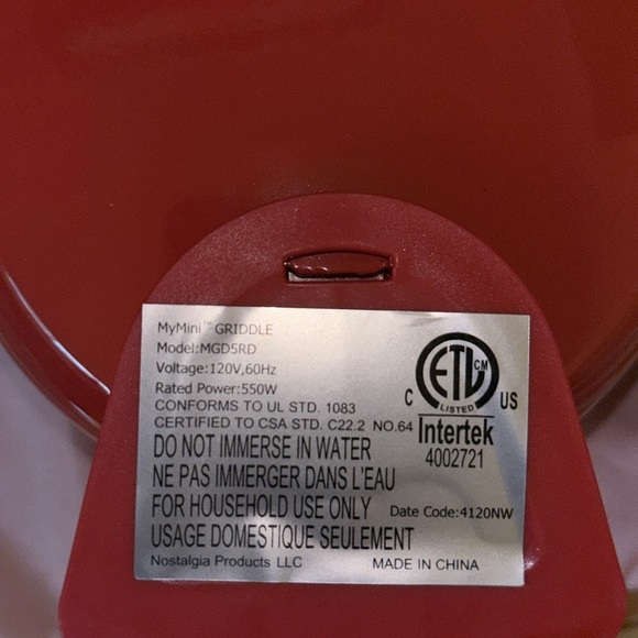 Nostalgia MyMini Griddle, 5 inch, Red - Picture 4 of 5